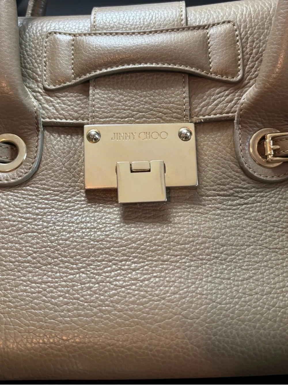 Authentic Jimmy Choo Rosalie Satchel – Camel Grainy Calfskin